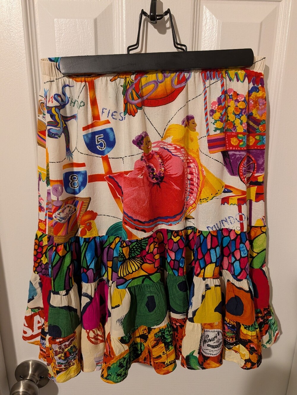 Jams World Vibrant Multicolor Tiered Skirt with Floral & Folk Motifs Size Small